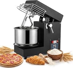 10.7 Qt Commercial Spiral Dough Mixer, Heavy Duty Dough Kneader | Dual-Rotation Kneading, Removable 304 Stainless Ste...