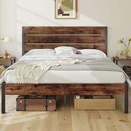 Queen Bed with Headboard and Footboard, with Under Bed Storage, All-Metal Support System, No Box Spring Needed, Easy ...