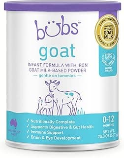 Bubs Whole Goat Milk Formula with Iron, Goat Milk-Based Powder, for Infants 0-12 Months, Made with Non-GMO Goat Milk,...