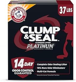 ARM & HAMMER Clump & Seal Platinum Cat Litter, Multi-Cat, 14-Day Odor Control, Rock-Hard Clumps, 37 lbs – Powerful Od...