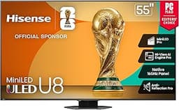 Hisense 55" Class U8 Mini-LED ULED 4K UHD Google Smart TV (55U8QG, 2025 Model) - QLED, Native 165Hz, VRR 288, Up to L...