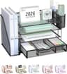 WALI Desk File Organizer, 4 Tier Desktop Paper Letter Tray Organizer with Drawer and 2 Pen Holders, Office Desk Acces...