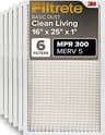 Filtrete 16x25x1 Air Filter MERV 5, 6-Pack AC Furnace HVAC, MPR 300 Basic Dust Defense, Pleated Electrostatic, Remove...