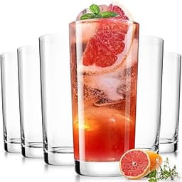 LUNA & MANTHA Drinking Glasses Set of 6, 16 oz Water Glasses, Wide Mouth Design Lead-Free Crystal Highball Glassware,...