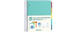 SUNEE 5 Subject Notebook College Ruled - 400 Pages, 9"x11", 5 Pocket Colored Dividers, 3-Hole Punched Paper, Teal