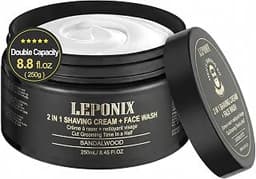 LEPONIX Shaving Cream for Men 8.8 fl.oz – Sandalwood, for Coarse Beard | 2-in-1 Face Wash & Shave Cream | Cuts Groomi...