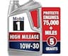 Mobil 1 High Mileage Full Synthetic Motor Oil 10W-30, 5 Quart