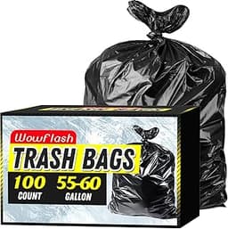 100 Count 55-60 Gallon Trash Bags, Sturdy & Tear-Resistant Commercial Can Liners 55 Gallon, Large Garbage Bags, Large...