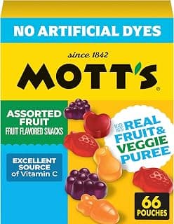 Mott's Assorted Fruit Flavored Snacks, Made with Real Fruit Puree, 66 ct