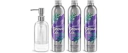 Grove Co. Ultimate Dish Soap Refills (3 x 16 Fl Oz) + Refillable Glass Dispenser for Kitchen Sink with Non-Slip Silic...