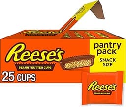 REESE'S Milk Chocolate Snack Size Peanut Butter Cups, Candy Pantry Pack, 13.75 oz (25 Pieces)