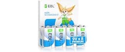 EBL 9V Batteries 8 Pack, Alkaline Power 9 Volt Battery,7-Year Shelf Life | Square Batteries 6LR61, for Smoke Alarms, ...