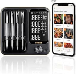 Wireless Meat Thermometer with 4 Probes, INKBIRD WiFi Meat Thermometer Digital Wireless for Rotisserie Grill Oven,Unl...