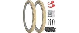 SIMEIQI 2 Pack 24"x2.125" 26"x2.125" 26"x2.35" Cream Cruiser Beach Bike Tires and Tubes with 2 Rim Strips Glueless Pa...