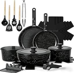 Umite Chef 21Pcs Pots and Pans Set Non Stick, Nonstick Ceramic Cookware Sets Detachable Handle, Non Toxic Healthy Ind...