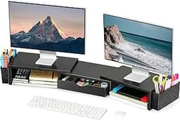 Spacrea Metal Desk Organizers and Accessories, Dual Monitor Stand Riser with Drawer and 2 Pen Holders, Book Racks, De...