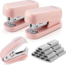WORKPRO Mini Stapler with Staples, Pink Stapler Set Includes Two Small Staplers, One Staple Remover, 2000 Standard St...