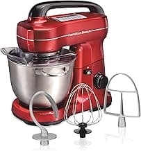 Hamilton Beach Electric Stand Mixer, 4 Quarts, Dough Hook, Flat Beater Attachments, Splash Guard, 7 Speeds with Whisk...