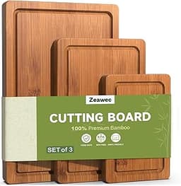 3-Piece Set Bamboo Cutting Board for Kitchen - Crack-Resistant Wood Chopping Boards with Deep Juice Grooves, Pre-Oile...
