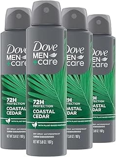 DOVE MEN + CARE Dry Spray Antiperspirant Coastal Cedar 4 Count 72H Protection with a Plant-Based Moisturizer 3.8 oz