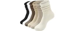 HAVE A TREE Women's Slouchy Crew Socks White Cushioned Scrunch Boot Sock | Size 5-11 3-6 Pack Retro Solid Thick Chunk...