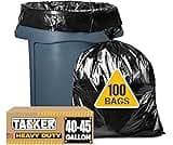 Tasker 44-45 Gallon Trash Bags Heavy Duty, (Value 100 Bags w/Ties) Extra Large Black Trash Bags - 39 Gallon - 40 Gall...