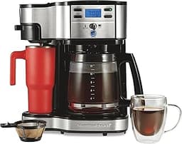 Hamilton Beach 2-Way Programmable Coffee Maker, 12 Cup Glass Carafe And Single Serve Coffee Maker, Black with Stainle...
