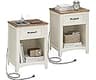 VASAGLE LIRY Collection - Farmhouse Nightstands with Charging Station, Set of 2 Bedside Tables, Side Tables with Draw...