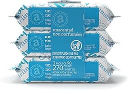 Amazon Elements Baby Wipes, Unscented, Hypoallergenic, Alcohol-Free, 270 Count, Flip-Top Packs