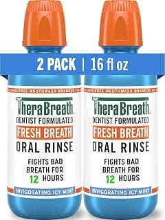 TheraBreath Fresh Breath Mouthwash, Icy Mint Flavor, Alcohol-Free, 16 Fl Oz (Pack of 2)