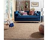 SAFAVIEH Area Rug 8' Square - Natural Fiber Collection - Natural Brown, Handmade Jute, Farmhouse Style, Chunky Textur...