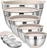 Umite Chef Mixing Bowls with Airtight Lids Set, 8PCS Stainless Steel Khaki Nesting Bowls with Grater Attachments, Kit...