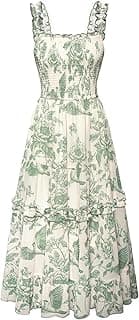 Scarlet Darkness Floral Dress for Women 2026 Flowy Sundress Smocked Cottagecore Dresses