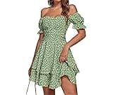 LYANER Women's Tie Back Off Shoulder Wrap Layer Ruffle Short Sleeve Mini Dress