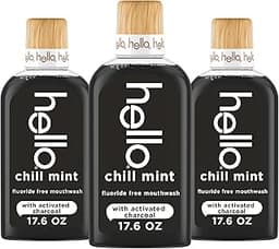 Hello Chill Mint Alcohol Free Mouthwash with Activated Charcoal, 17.6 Fl Oz, Fluoride Free Mouthwash with Farm Grown ...