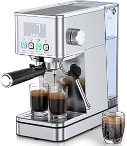 Espresso Machine 20 Bar, Stainless Compact Espresso Maker with Steam Milk Frother, 57.5OZ Water Tank, Touch Screen In...