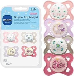 MAM Original Baby Pacifiers 0-6 Months, Binky for Newborn Babies, BPA-Free Skin Soft Silicone Nipple, Glows in The Da...
