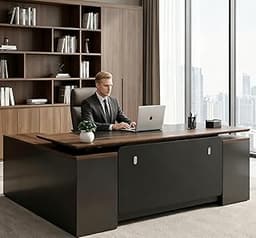 79" L Shaped Executive Desk with File Cabinet Drawers Outlet USB, Dual-Motor Adjustable-Height Modern Executive Desk ...