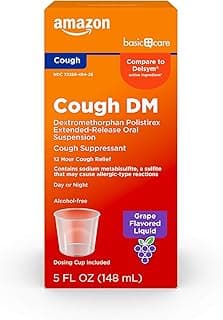 Amazon Basic Care 12 Hour Cough DM Syrup, Extended-Release Dextromethorphan, Grape Flavor Cough Medicine, 5 fl oz (1-...
