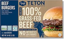 Teton Waters Ranch 100% Grass-Fed Beef Burgers, Frozen Burger Patties, No Sugar, No Antibiotics or Added Hormones, Gl...