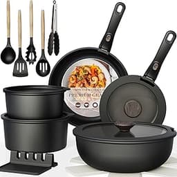Astercook Non Stick RV Pots and Pans Ceramic Kitchen Cookware Set with Detachable/Removable Handle, Oven Safe, Induct...