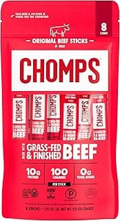Chomps Original Beef, Grass-Fed & Finished, 8ct, Protein Snack Stick