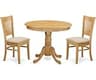 East West Furniture ANVA3-OAK-C 3 Piece Kitchen Table Set for Small Spaces Contains a Round Dining Room Table with Pe...