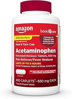Amazon Basic Care Acetaminophen Extended-Release Tablets, 650 mg, Pain Reliever, Fever Reducer, Arthritis Pain, Heada...