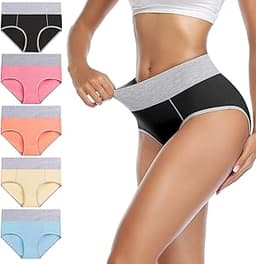 wirarpa Women's Cotton Underwear High Waist Stretch Briefs Soft Underpants Ladies Full Coverage Panties 5 Pack