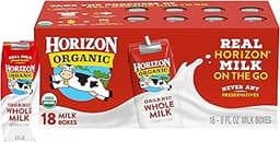 Horizon Organic Shelf Stable Whole Milk Boxes, 8 fl oz, 18 Count - 8g Protein per Serving, USDA Organic UHT from Past...
