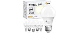 evelor 6-Pack A19 LED Light Bulbs,60 Watt Equivalent,Soft Warm White 2700K | Efficient 9W,800 Lumens,Non-Dimmable,E26...