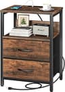 Yoobure Nightstand with Charging Station, Small Night Stand with Fabric Drawers and Storage Shelf for Bedrooms, Small...