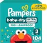 Pampers Baby Dry Ultra Cushiony Diapers, Size 3 (13-26 lbs), 104 Count, Up to 100% Leakproof