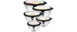 P&P CHEF Metal Mixing Bowls with Lids Set, Visible Airtight Lids & Black | 5 PCS Stainless Steel Mixing Nesting Bowls...